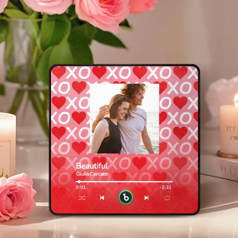 FridgeBeats Framed 4.0 Personalized Music Fridge Magnet XOXO with Red Hearts Valentines Gift Music Wall Photo Sticker Music Movement-Veria Gifts