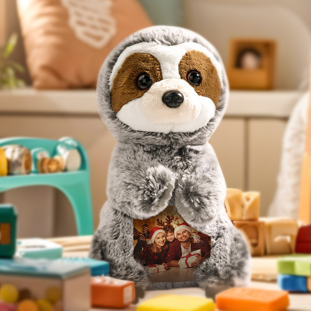 Personalized Sloth Plush Stuffed Toy with Photo Gift for Kids-Veria Gifts