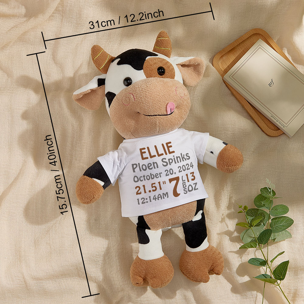 Personalized Cow Plush Stuffed Toy Birth Announcement Gift for Baby Shower-Veria Gifts
