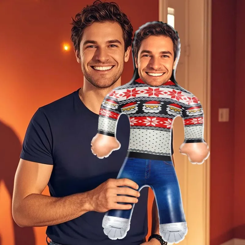 Custom Face Christmas Sweater Blow Up Dolls Funny Inflatable Balloon Custom Air Doll for Party Favors Christmas Gifts
