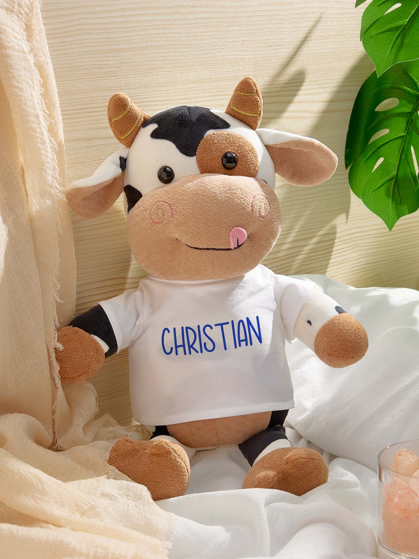 Personalized Cow Plush Stuffed Toy with Custom Text Gift for Baby Shower-Veria Gifts