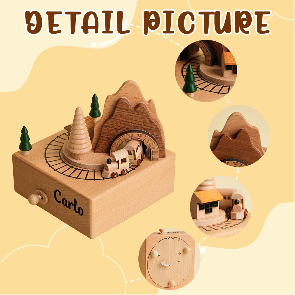 Custom Engraved Wooden Train Tunnel Music Box – Personalized Name Toy Birthday Gift for Kids-Veria Gifts