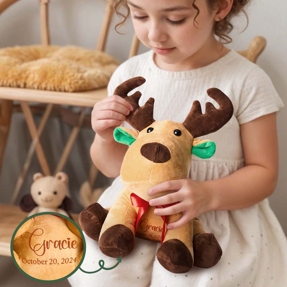 Personalized Moose Plush Stuffed Toy with Custom Text Gift for Baby Shower-Veria Gifts