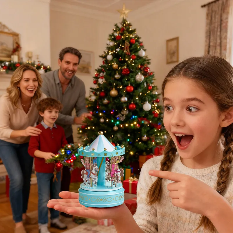 Custom Portrait Acrylic Carousel Music Box Ornament Family Member Desktop Decoration Gift For Family-Veria Gifts