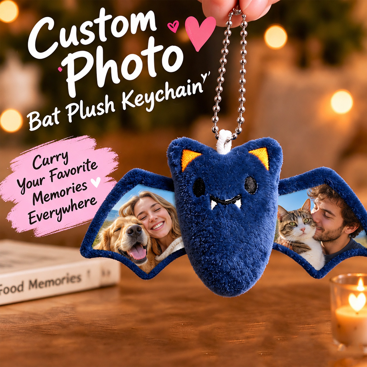 Personalized Photo Bat Plush Keychain Christmas Gift Custom Photo Bag Charm-Veria Gifts