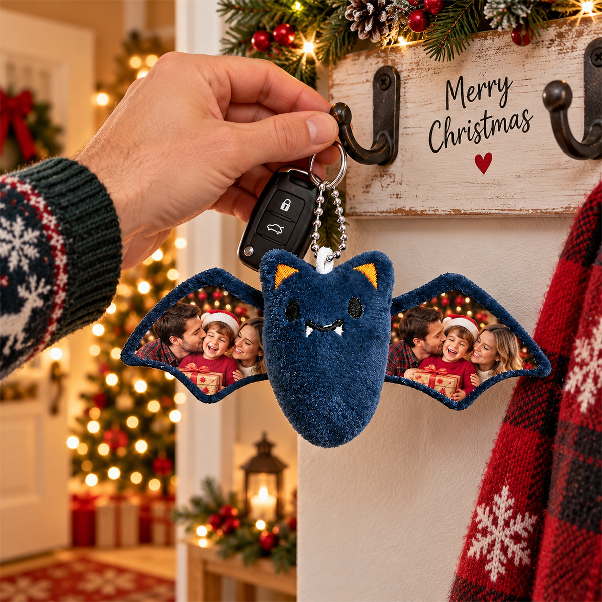 Personalized Photo Bat Plush Keychain Christmas Gift Custom Photo Bag Charm-Veria Gifts