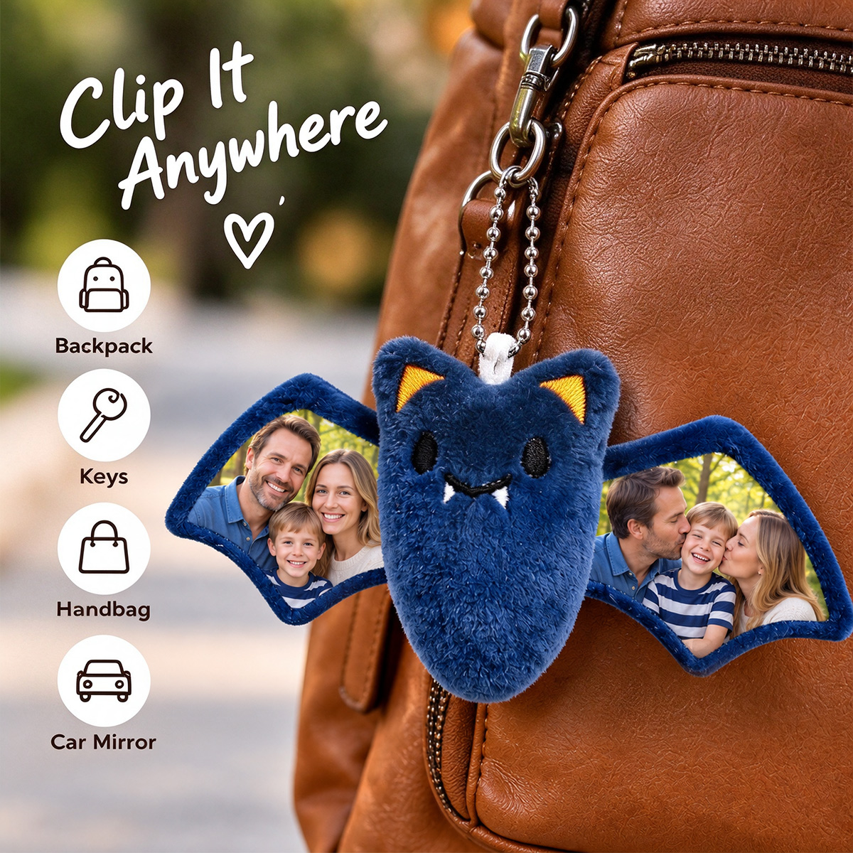 Personalized Photo Bat Plush Keychain Christmas Gift Custom Photo Bag Charm-Veria Gifts