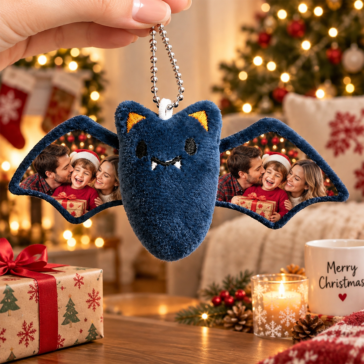 Personalized Photo Bat Plush Keychain Christmas Gift Custom Photo Bag Charm-Veria Gifts