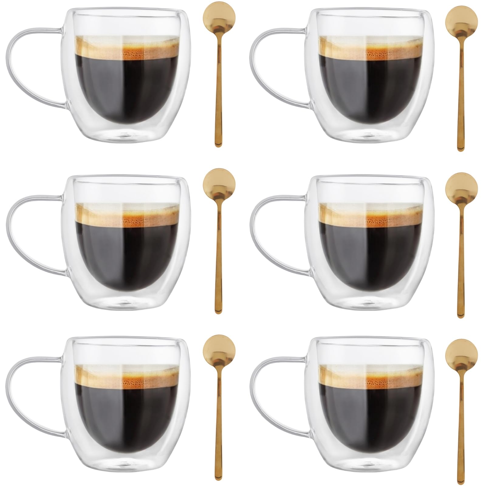 Latte Glasses Set of 6, Double Walled Glass Mugs, 250ml Coffee Cup-Four Lisle