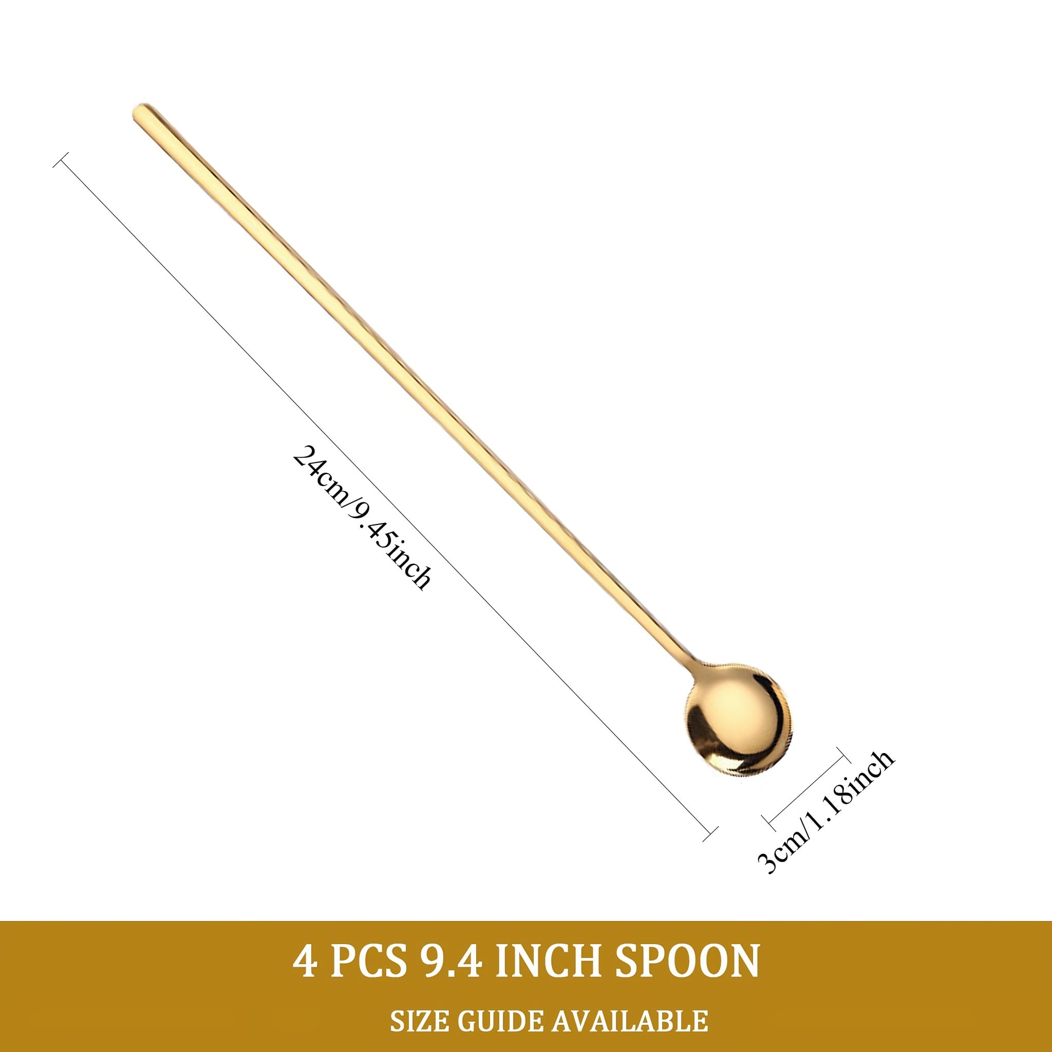 Long Handle Latte Spoons Set of 4 Gold 9.4" Iced Tea Coffee Stirring Spoons-Four Lisle