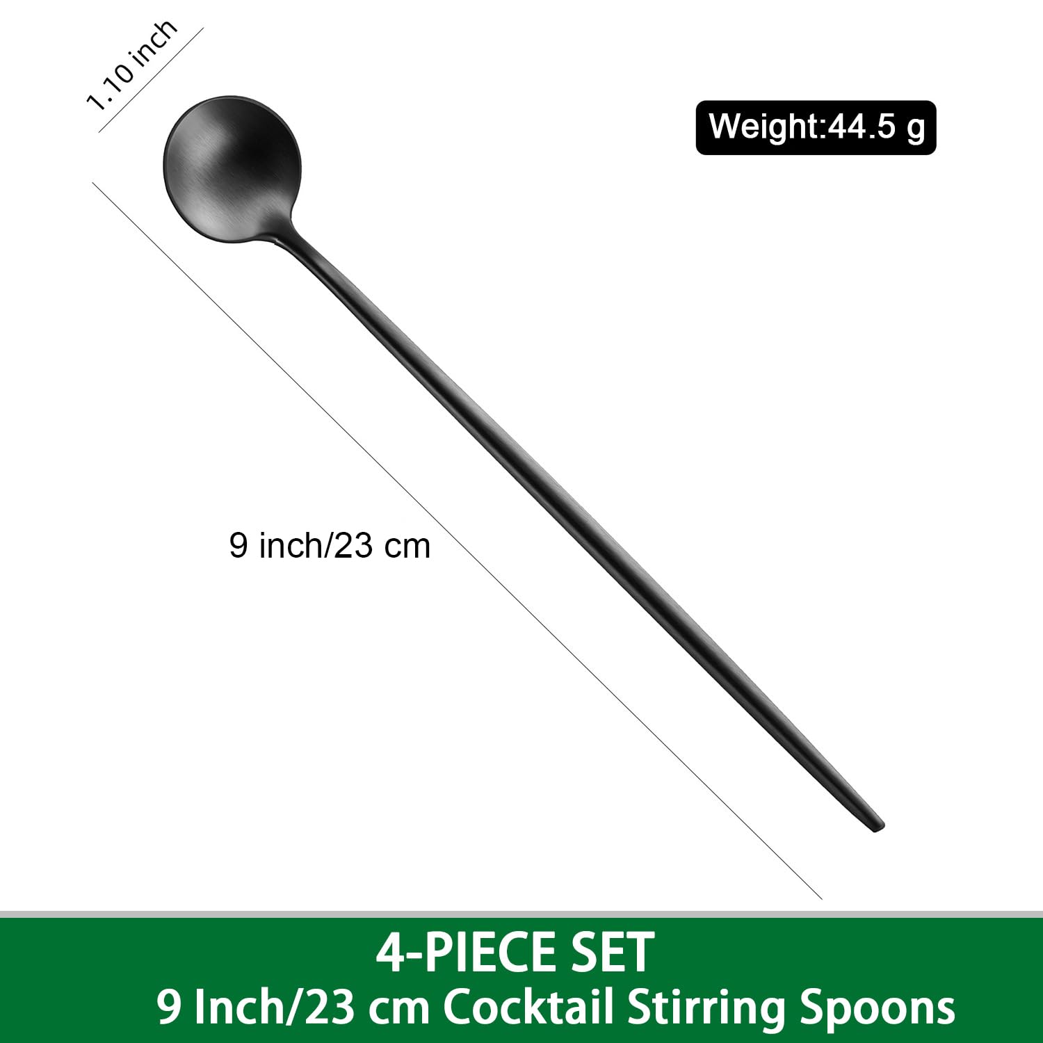 Black 9 Inch Latte Spoons,Durable Long Cocktail Stirring Spoons;Long Handle Iced Teaspoons;Set of 4 Coffee Spoon,Sundae Ice Cream Spoons-Four Lisle