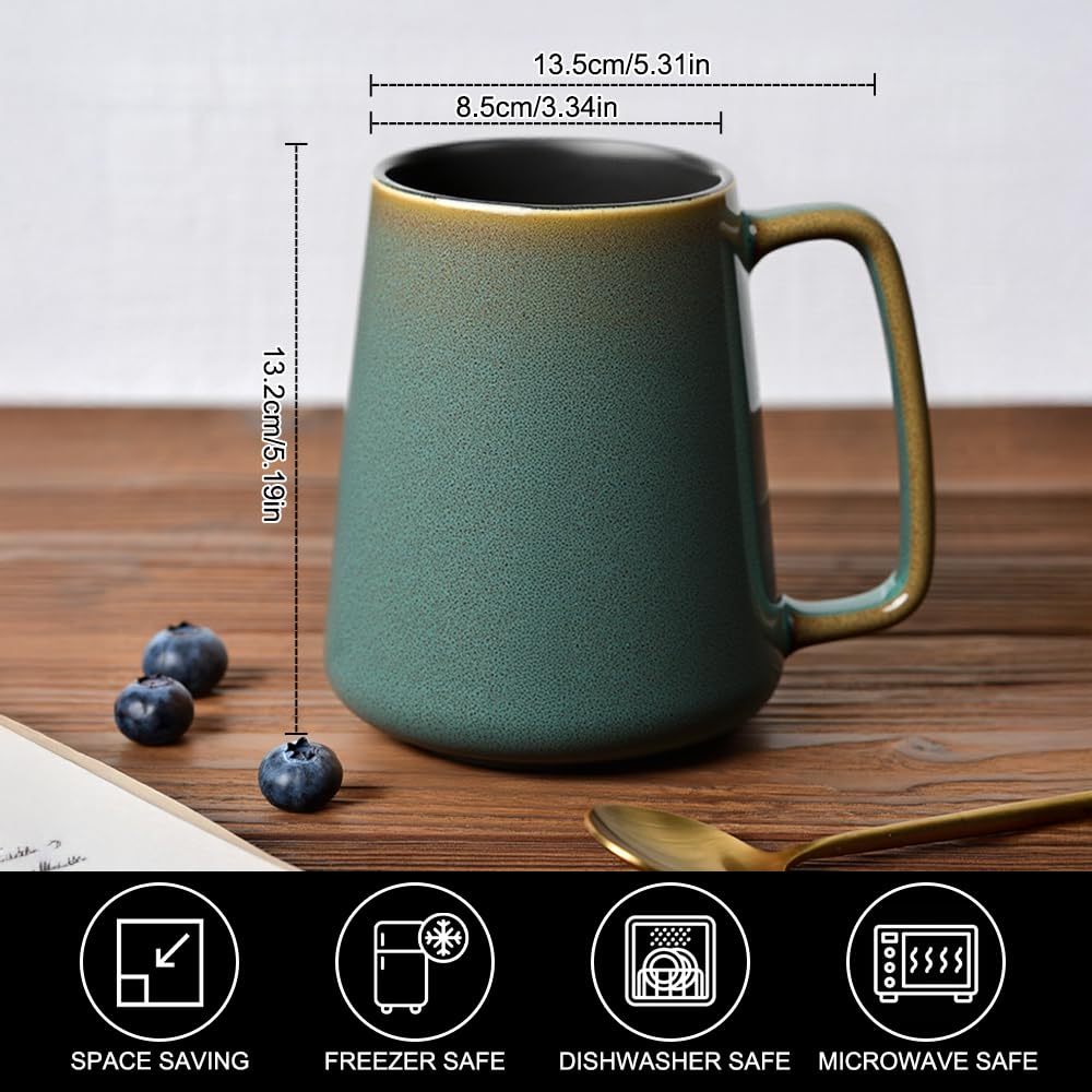 Large Coffee Mugs Set of 4, 700ml Ceramic Tea Cups with Large Handles, Extra Large Mugs for Coffee, Latte and Hot Chocolate, Green-Four Lisle