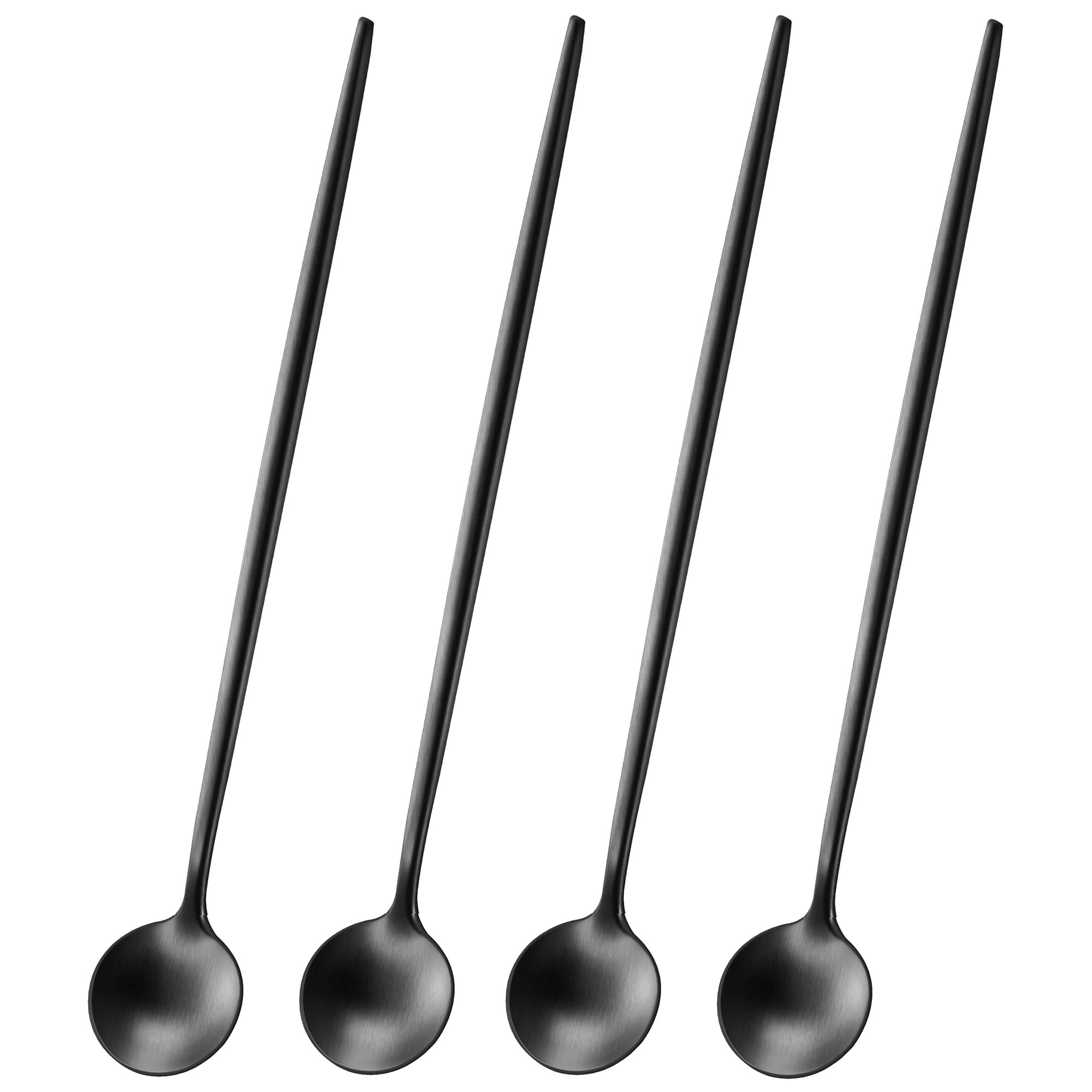 Black 9 Inch Latte Spoons,Durable Long Cocktail Stirring Spoons;Long Handle Iced Teaspoons;Set of 4 Coffee Spoon,Sundae Ice Cream Spoons-Four Lisle