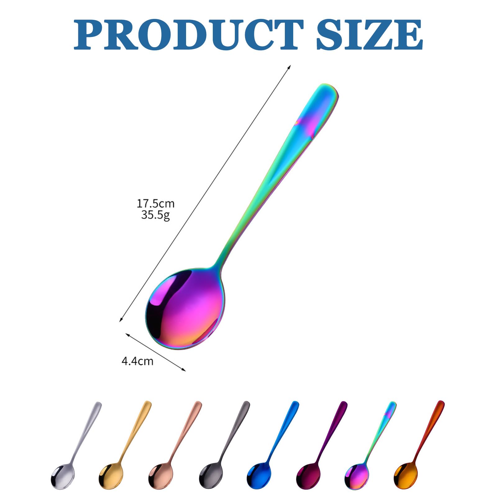 8-Piece 17.5 cm Stainless Steel Round Soup Spoons - Dinner & Table Spoons, Durable Metal Dessert Spoons, Sliverware Dishwasher Safe (Rainbow)-Four Lisle