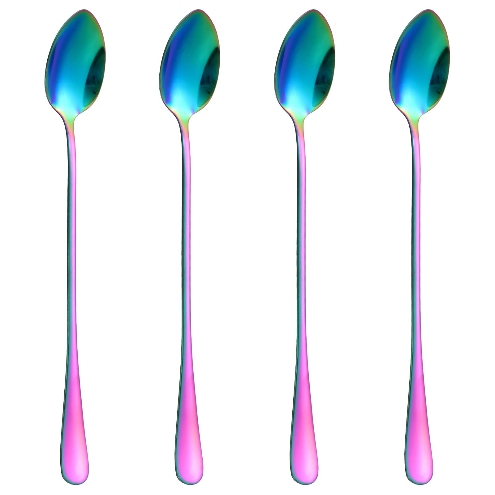 4 Pcs Sundae Spoons,Long Handle Tea Spoons Colorful,Stainless Latte Spoon for Coffee, Tea, Desserts, Ice Cream, and More - 7.48 Inches (Rainbow Color)-Four Lisle