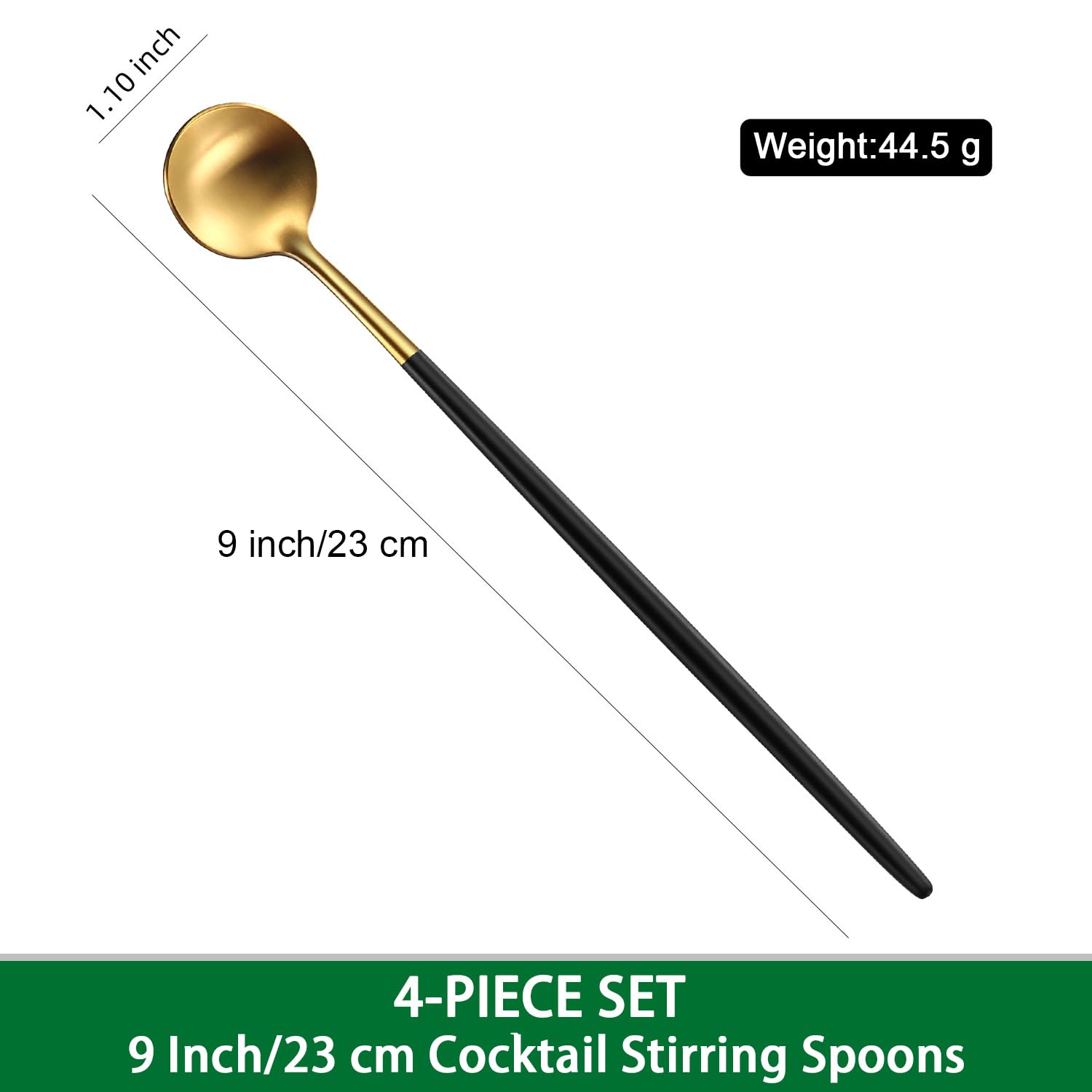 9 Inch Gold Latte Spoons with Black Handle,Set of 4 Stainless Steel 304 Long Coffee Stirring Spoons,Long Handle Iced Teaspoons,Durable Iced Cream Sundae Spoon,Cocktail Stirrer-Four Lisle