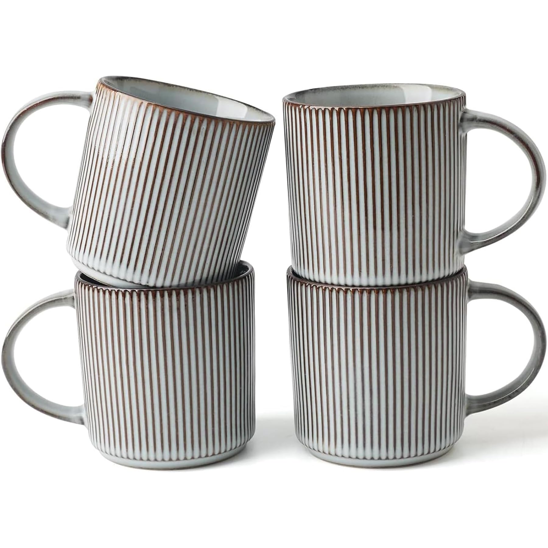 Star Coffee Mugs Set of 4, 12oz/340ml Stoneware Tea Cups with Large Handle for Latte/Cappuccino/Milk/Cocoa/Tea, Microwave & Dishwasher Safe, Smoky Blue-Four Lisle