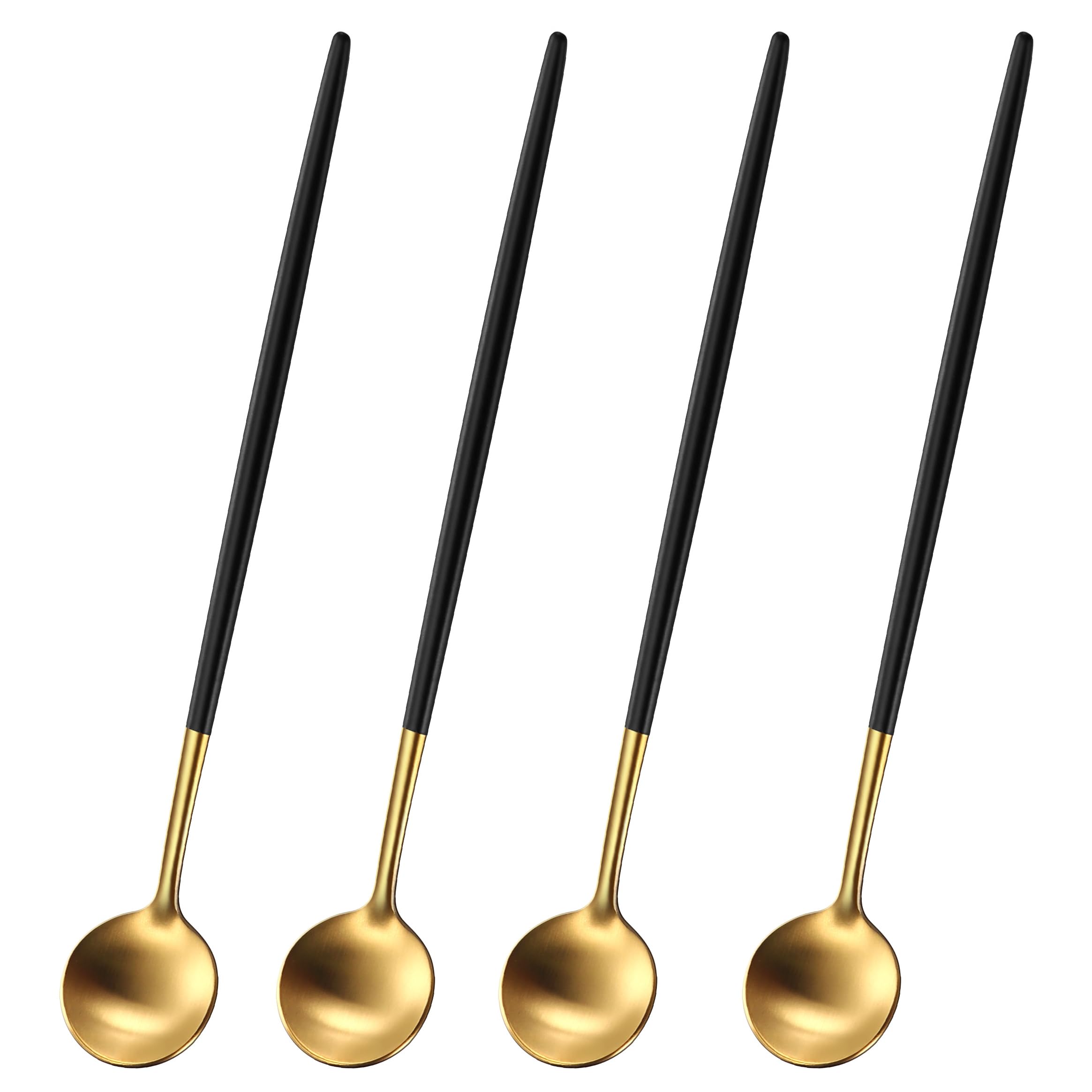 9 Inch Gold Latte Spoons with Black Handle,Set of 4 Stainless Steel 304 Long Coffee Stirring Spoons,Long Handle Iced Teaspoons,Durable Iced Cream Sundae Spoon,Cocktail Stirrer-Four Lisle