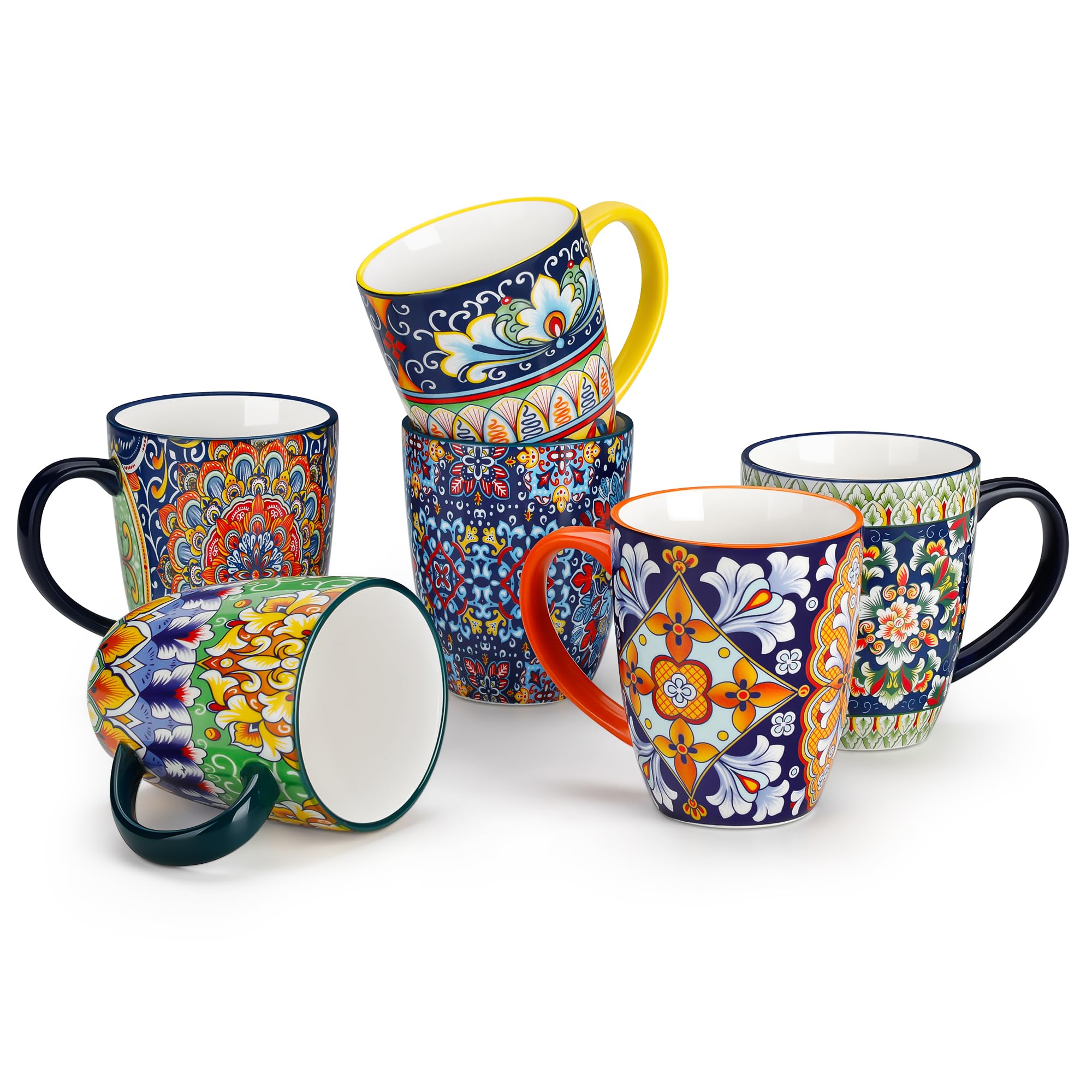 SIMI 12oz/360ml Porcelain Mugs Set of 6, Bohemian Style Coffee Mug-Four Lisle