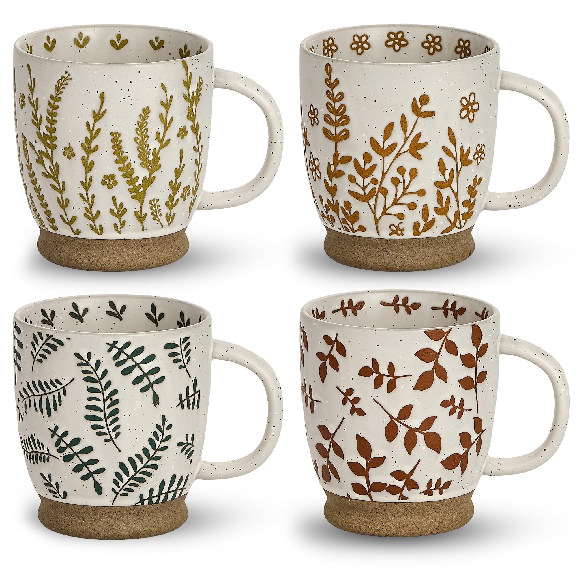 18oz Rustic Handmade China Mugs Set of 4, Ceramic Coffee Cups with Handle, Microwave Safe Espresso & Cappuccino Mugs, Portable Ceramic Travel Mugs for Women-Four Lisle