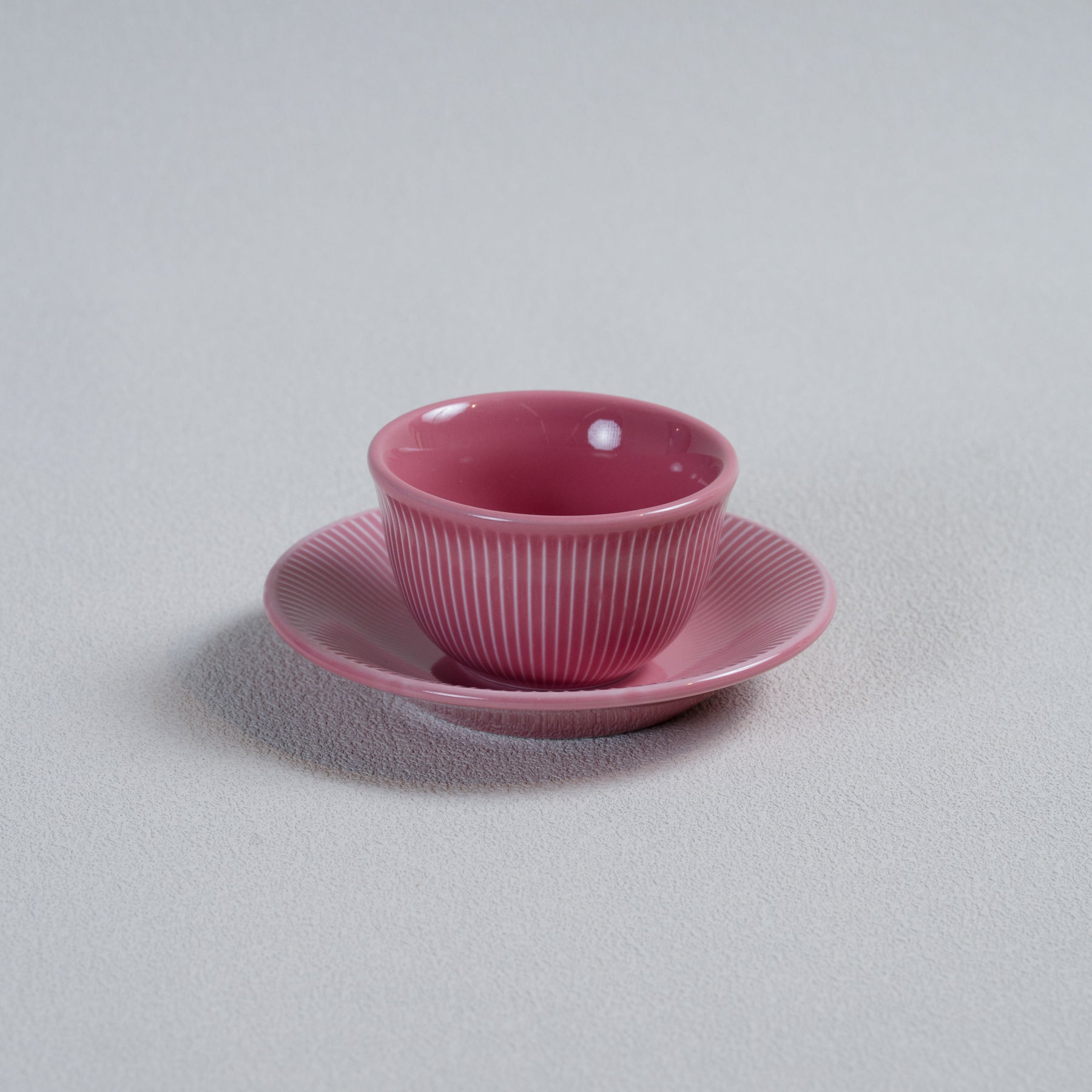 Four Lisle 120ml Boram Um Tasting Cup and 13cm Embossed Plate - Detail & Angle View 2