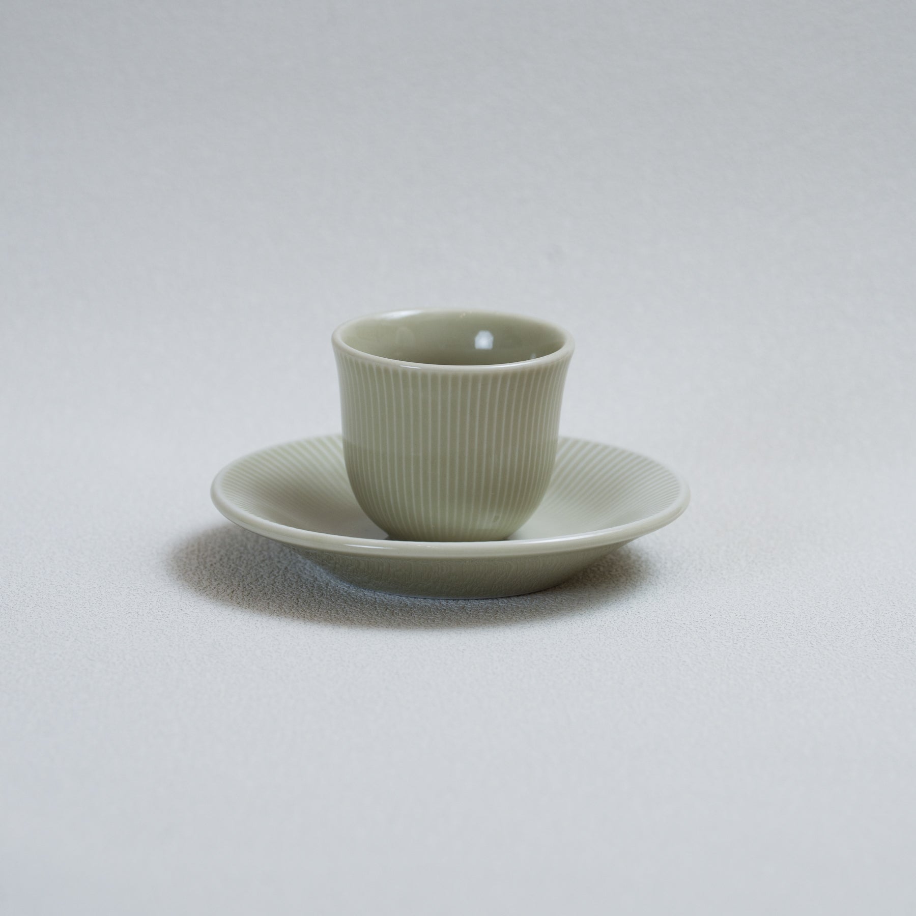 Four Lisle 80ml Embossed Tasting Cup and 13cm Embossed Plate - Detail & Angle View 2