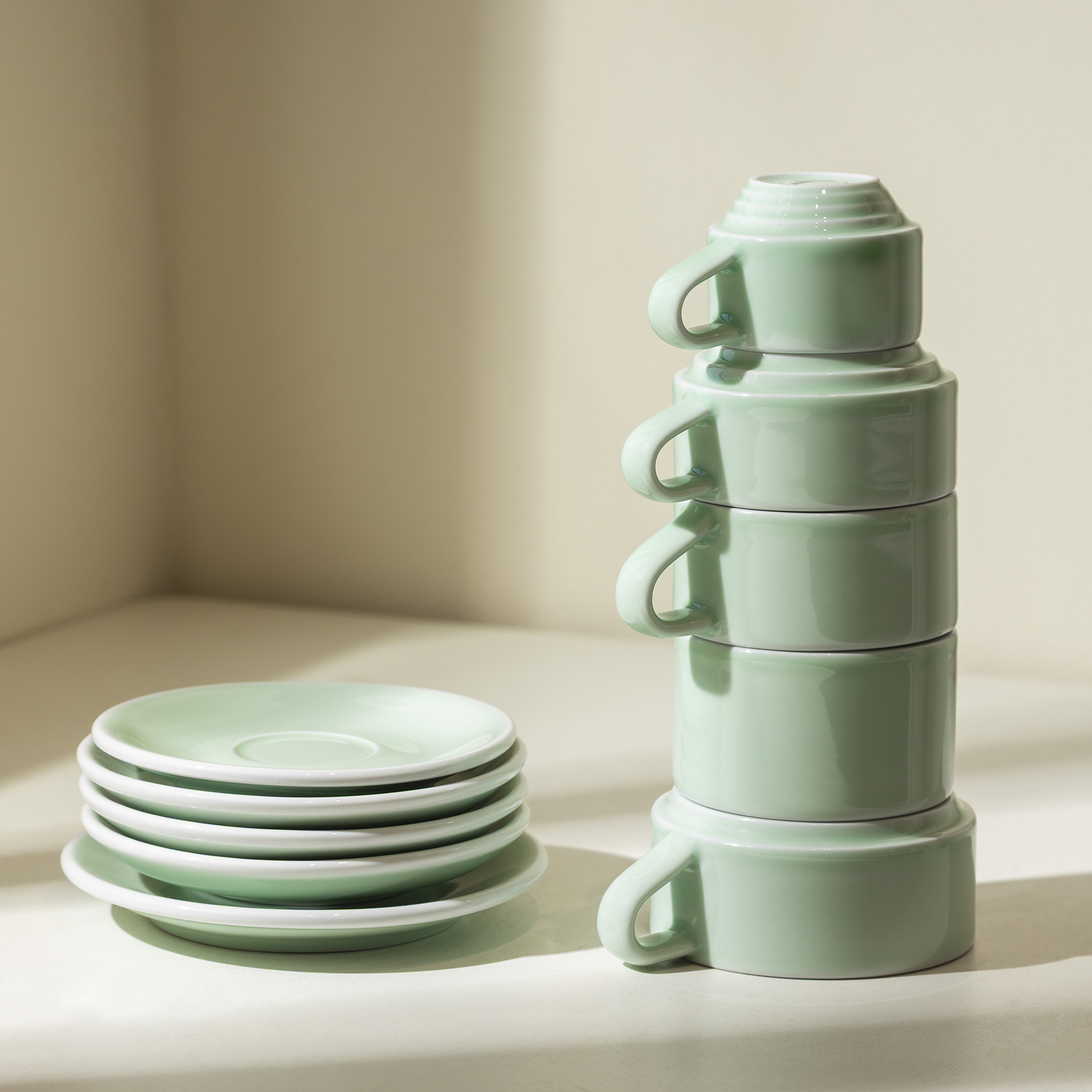 Four Lisle Set of 5 - All Size Deco Cups and Saucers - Detail & Angle View 2