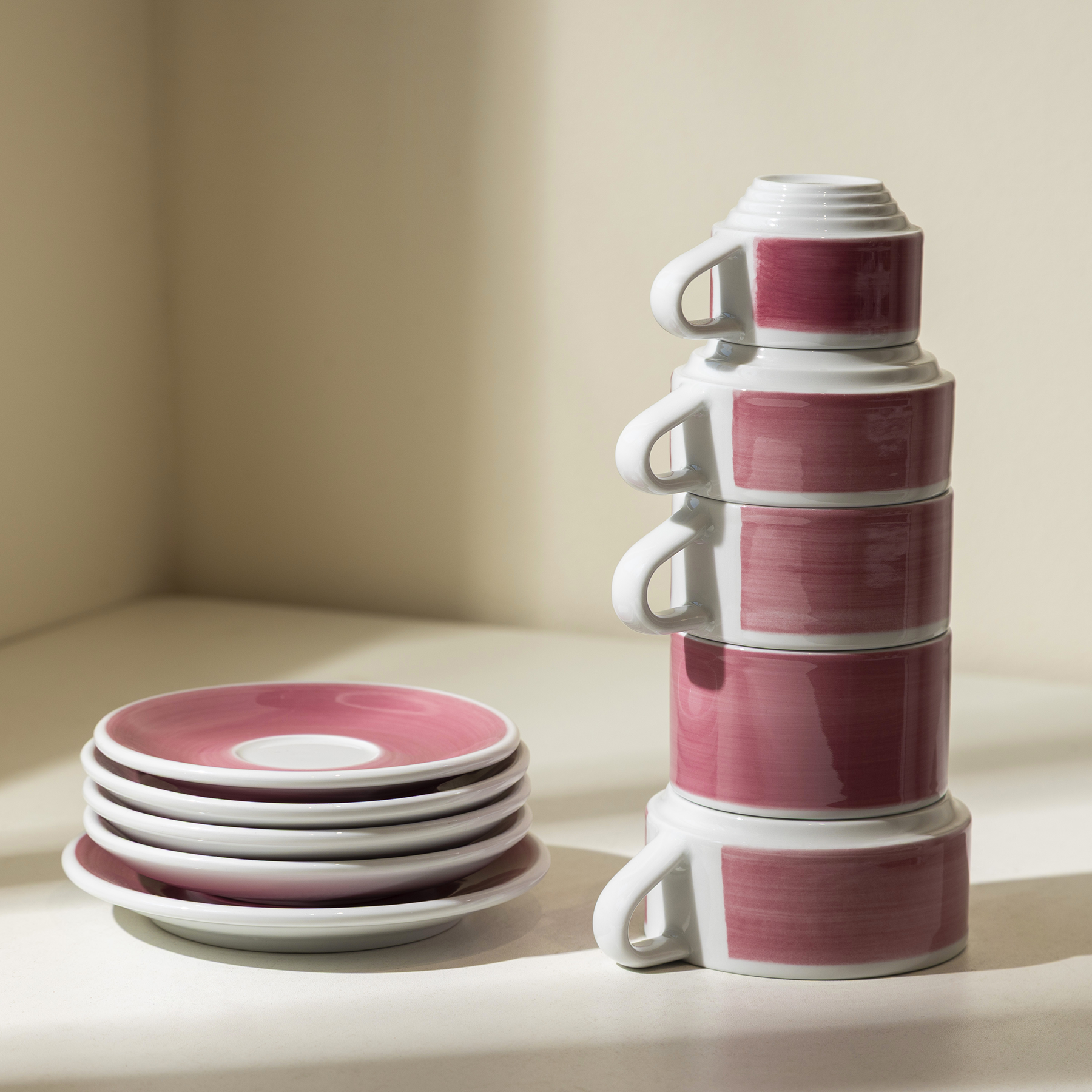 Four Lisle Set of 5 - All Size Deco Cups and Saucers - Detail & Angle View 3