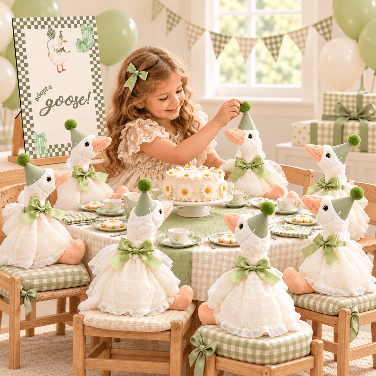 Dolizu 8 Sets One Silly Goose Birthday Decoration 11.8 inch Soft Silly Goose Stuffed Animal Hat with Wood Table Decor for Birthday Party Decoration