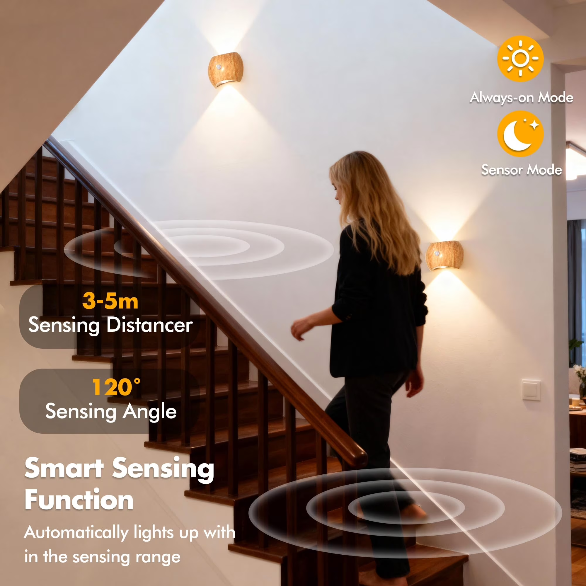 Rechargeable Motion Sensor Wall Sconce, 2 Pack Wireless LED Light with Magnetic Mount, up and Down Lighting for Bedroom, Hallway and Stair