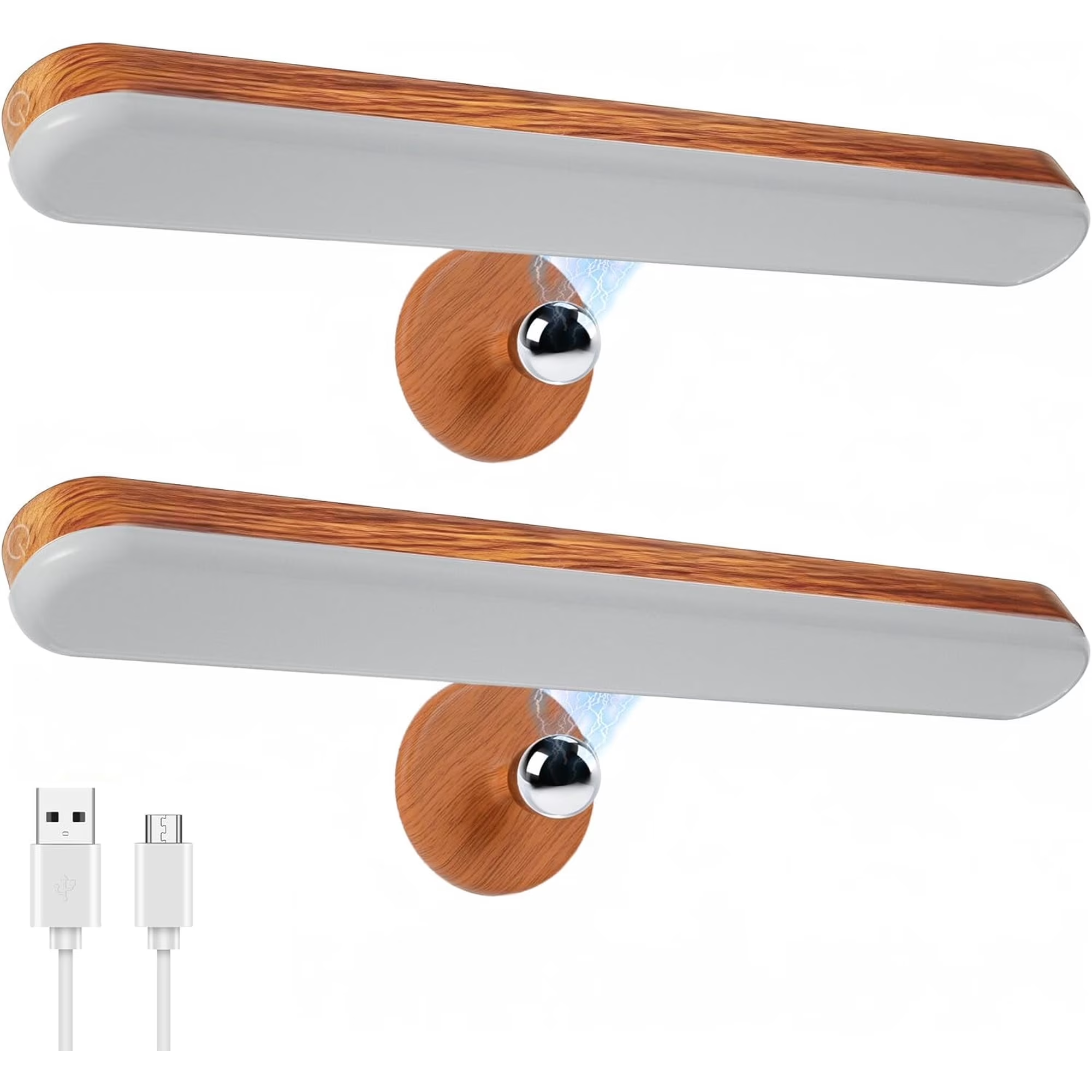 2 Pack Vanity Lights for Mirror with 4000mAh Rechargeable Battery, Touch Control Dimmable Makeup Light with 3 Color Modes, Magnetic 360° Adjustable LED Bathroom Mirror Light, Light Wood