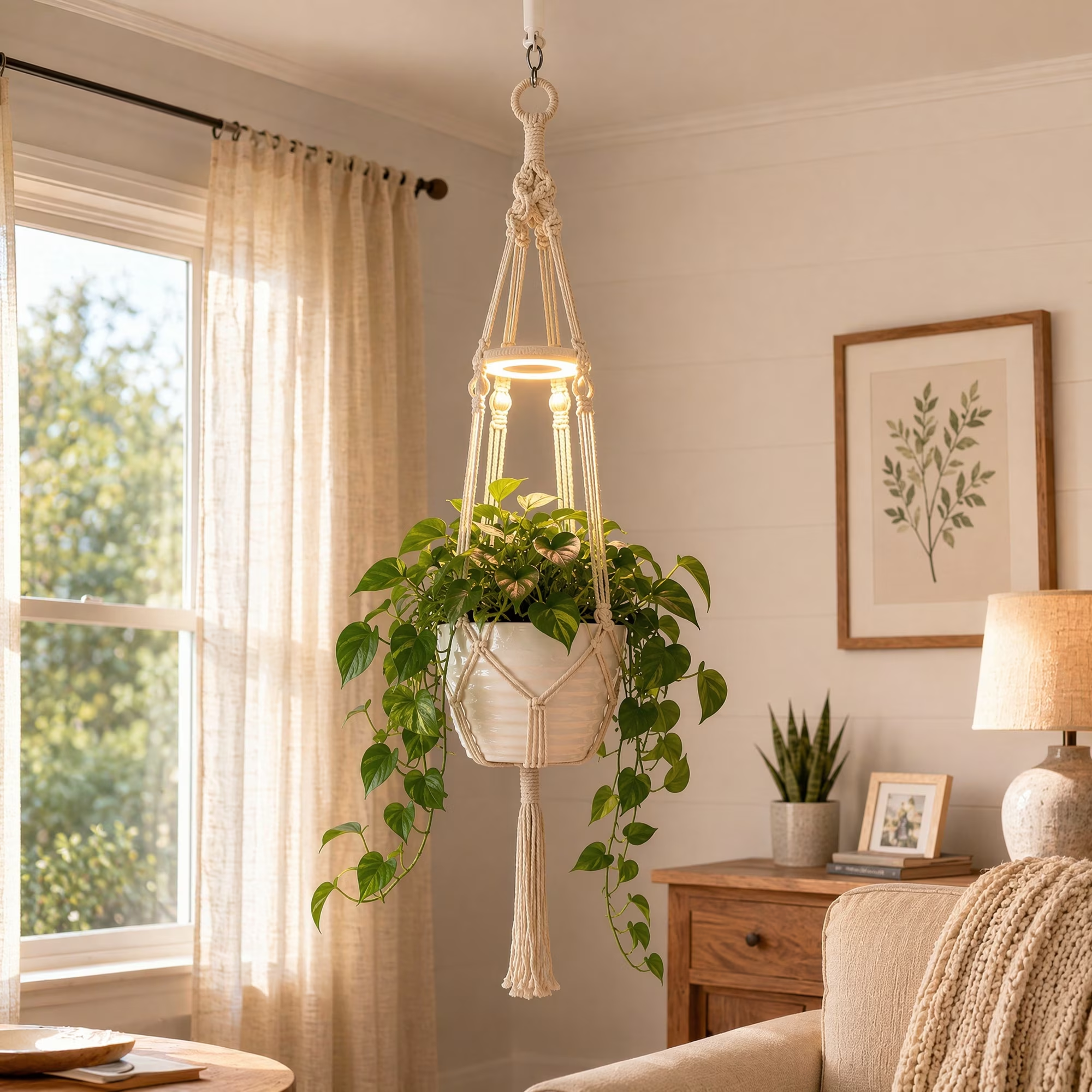 2 Pack Hanging Grow Light for Indoor Plants, Full Spectrum USB Powered with Timer