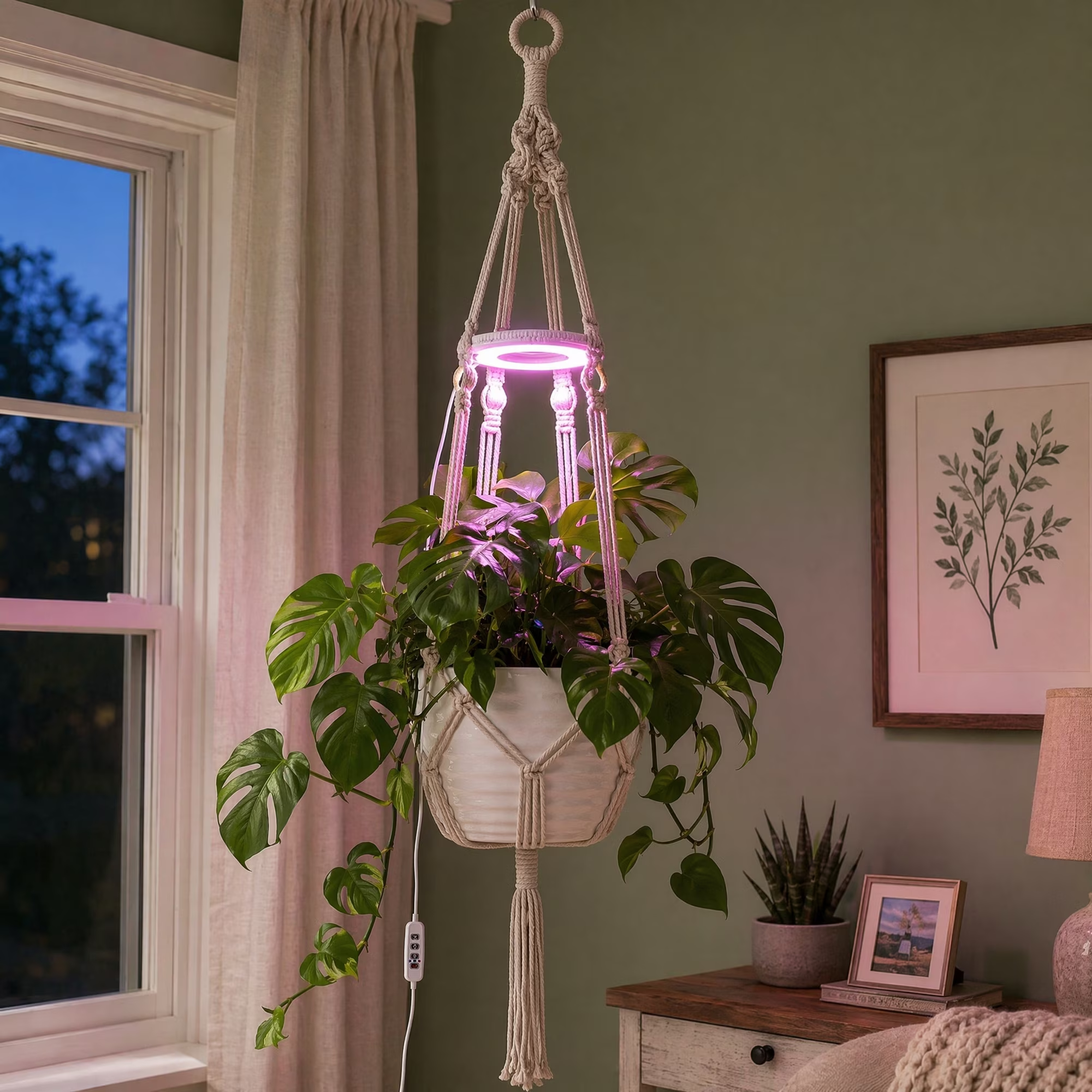 2 Pack Hanging Grow Light for Indoor Plants, Full Spectrum USB Powered with Timer
