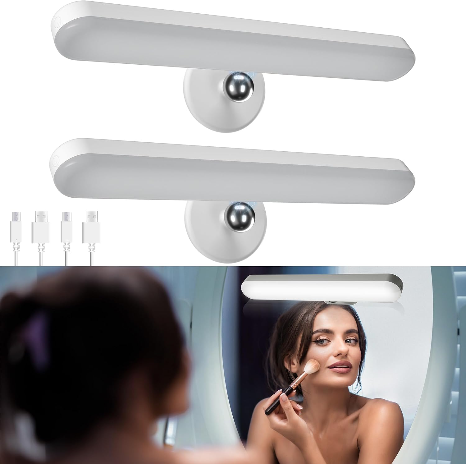 Benreom 2 Pack Rechargeable Vanity Lights for Mirror, LED Stick On Light