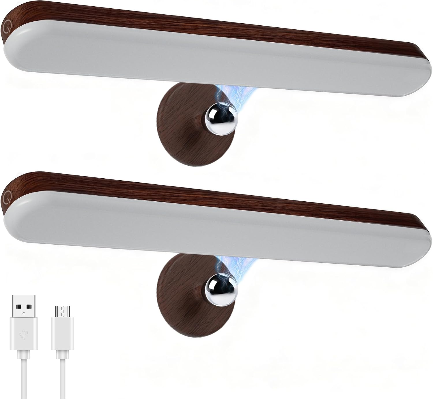 Benreom 2 Pack Rechargeable Vanity Lights for Mirror, Dark Wood