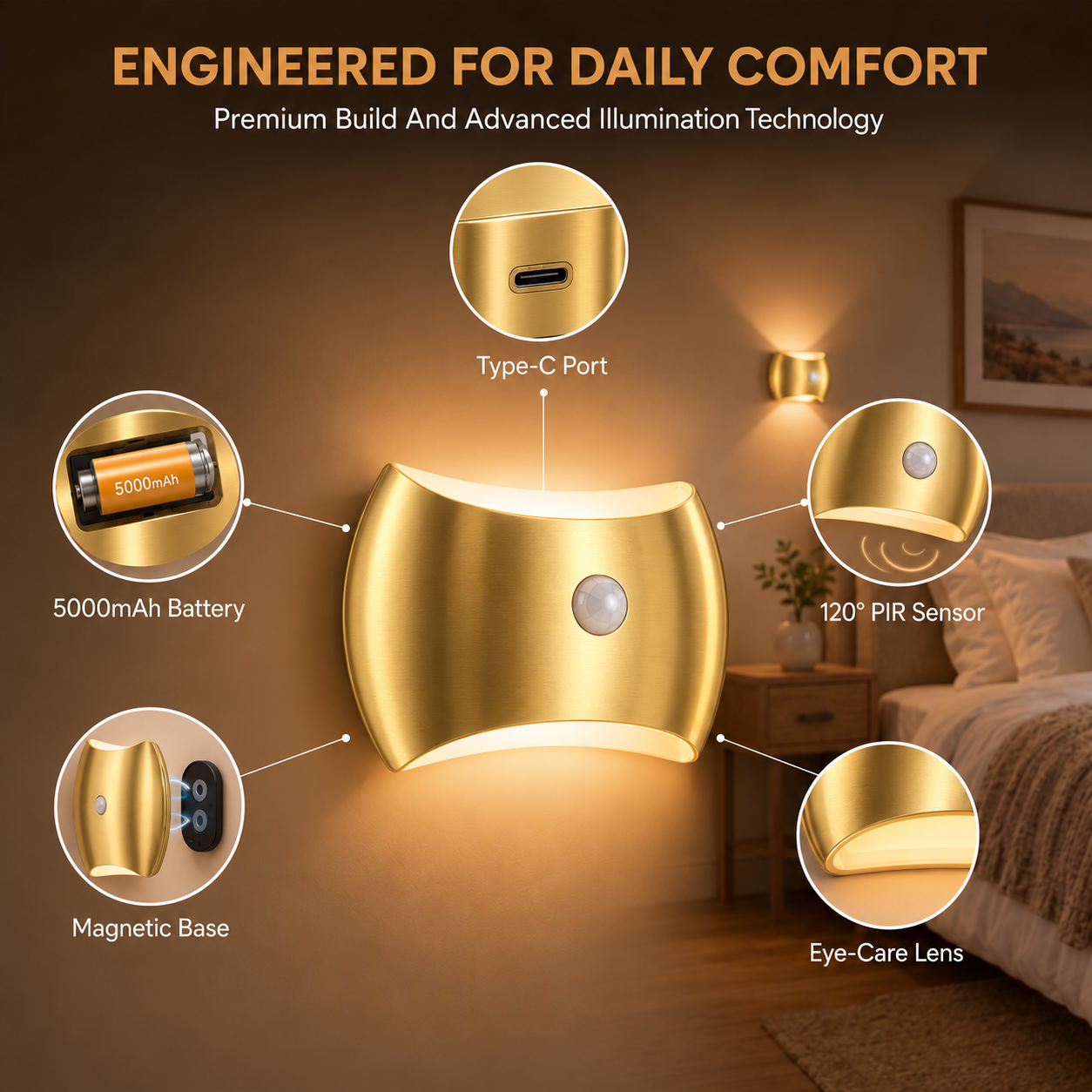 Rechargeable Motion Sensor Wall Sconce, 2 Pack Wireless LED Light with Magnetic Mount, up and Down Lighting for Bedroom, Hallway and Stair