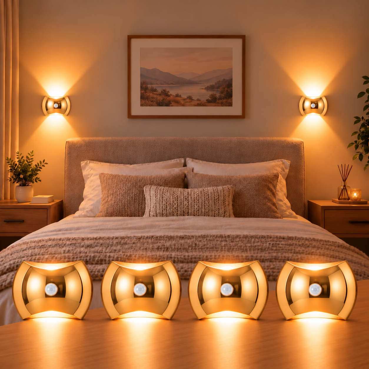 Rechargeable Motion Sensor Wall Sconce, 4 Pack Wireless LED Light with Magnetic Mount, up and Down Lighting for Bedroom, Hallway and Stair