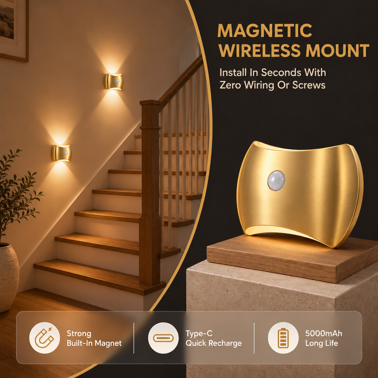 Rechargeable Motion Sensor Wall Sconce, 2 Pack Wireless LED Light with Magnetic Mount, up and Down Lighting for Bedroom, Hallway and Stair