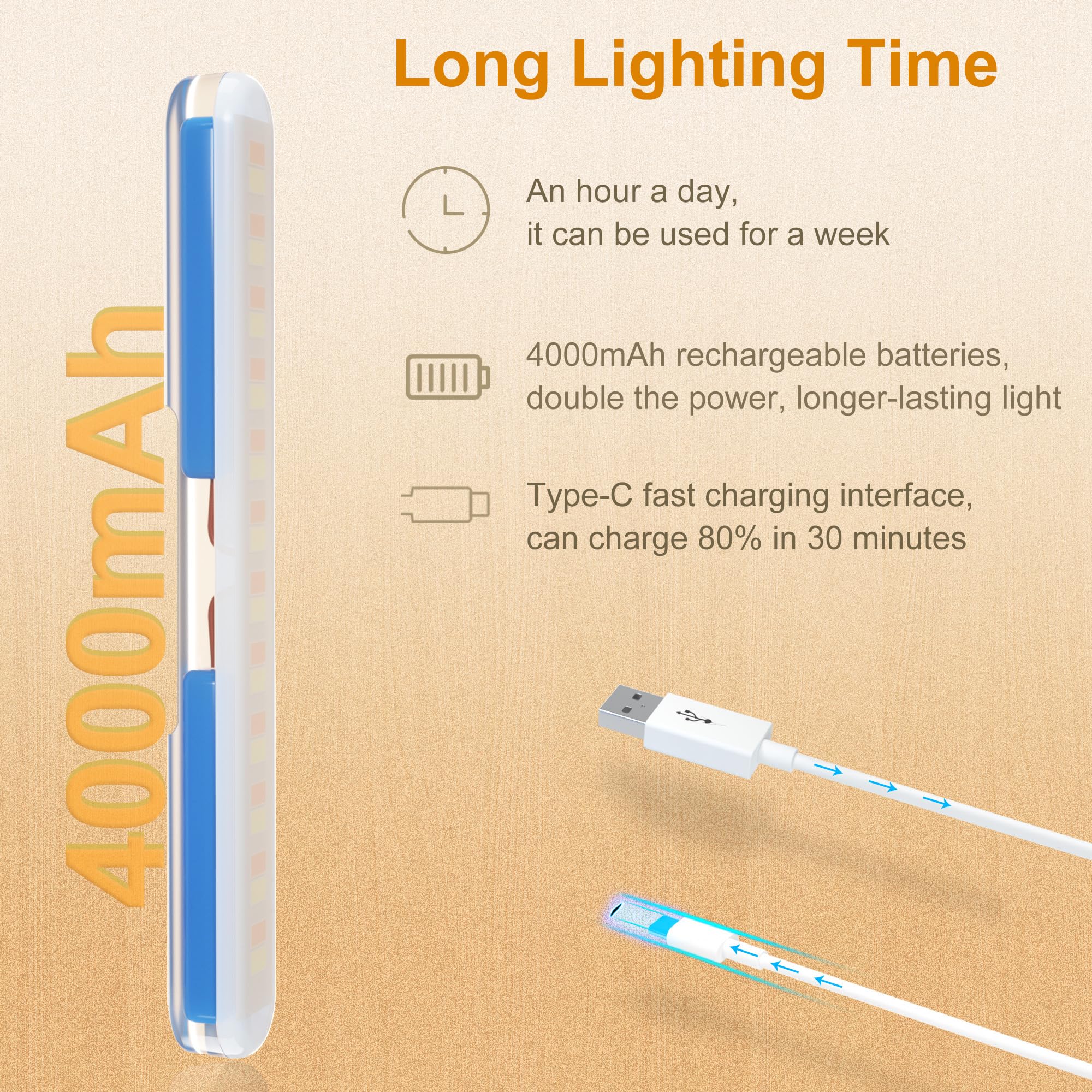 2 Pack Vanity Lights for Mirror with 4000mAh Rechargeable Battery, Touch Control Dimmable Makeup Light with 3 Color Modes, Magnetic 360° Adjustable LED Bathroom Mirror Light, Light Wood