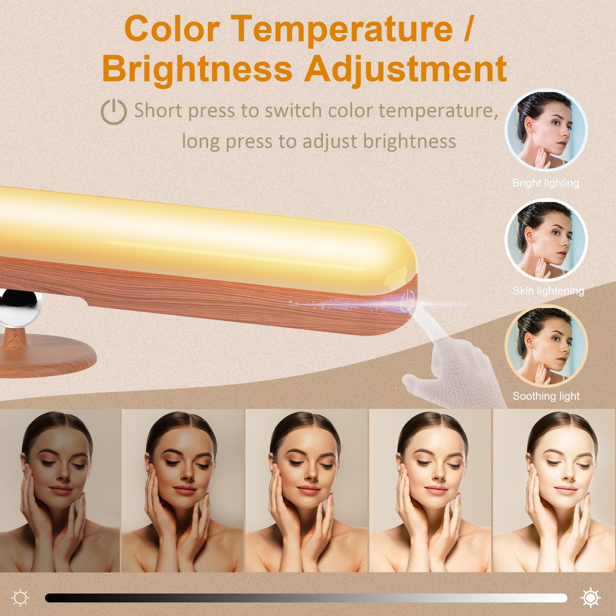 2 Pack Vanity Lights for Mirror with 4000mAh Rechargeable Battery, Touch Control Dimmable Makeup Light with 3 Color Modes, Magnetic 360° Adjustable LED Bathroom Mirror Light, Light Wood