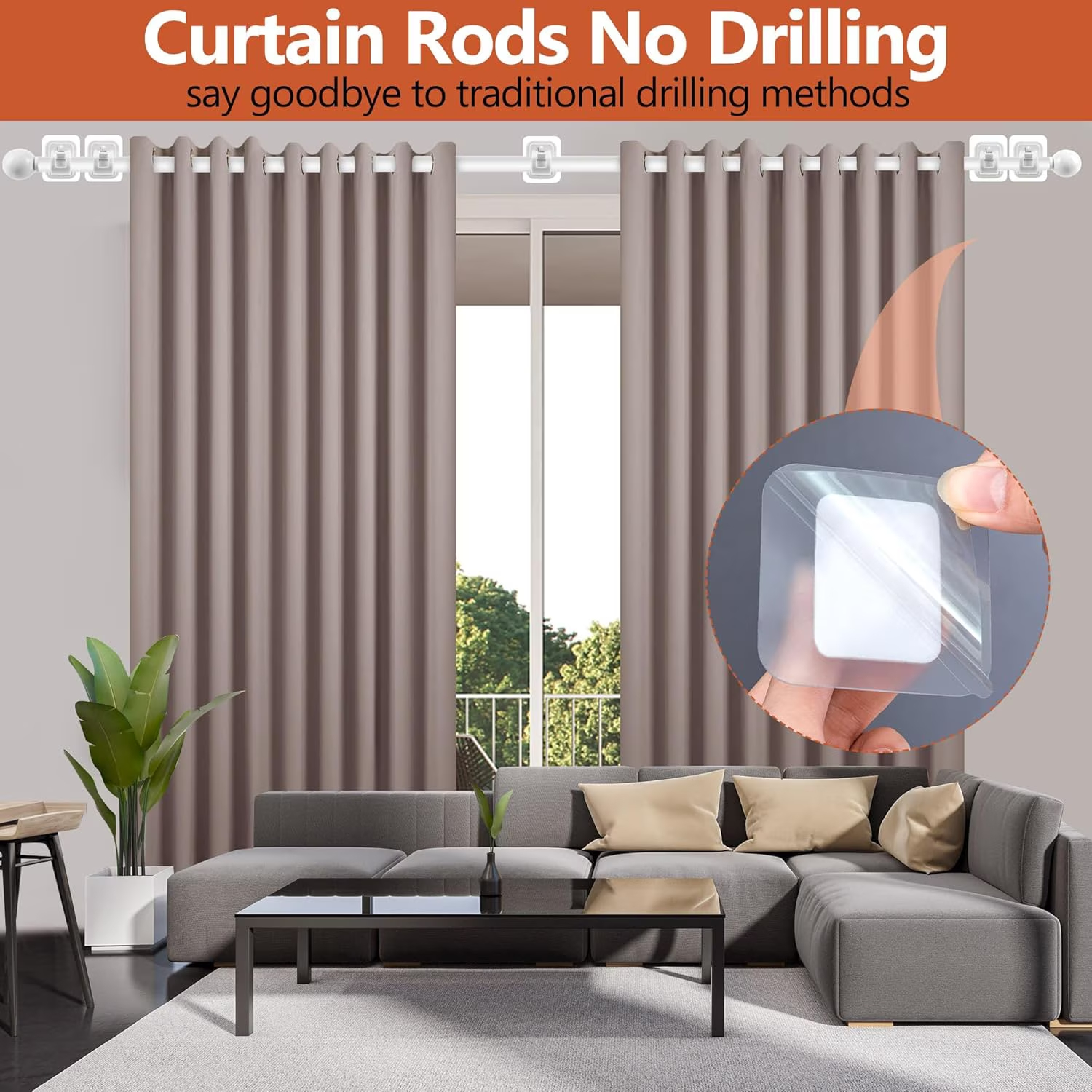 Curtain Rods No Drilling for Windows 32 to 128 Inch, 5/8 Inch Diameter Drapey Pole with No Drill Curtain Rod Brackets, Renter Friendly Cortineros Para Ventanas (White)