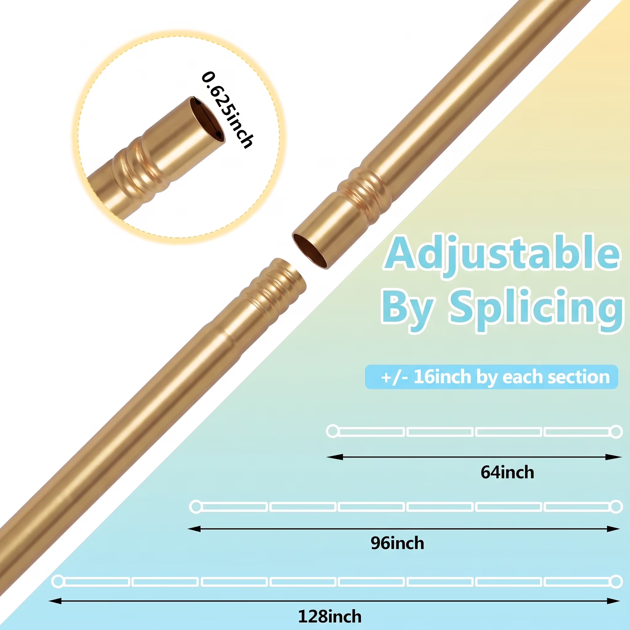Curtain Rods No Drilling for Windows 32 to 64 Inch, 5/8 Inch Diameter Drapey Pole with No Drill Curtain Rod Brackets, Renter Friendly Cortineros Para Ventanas (Gold)