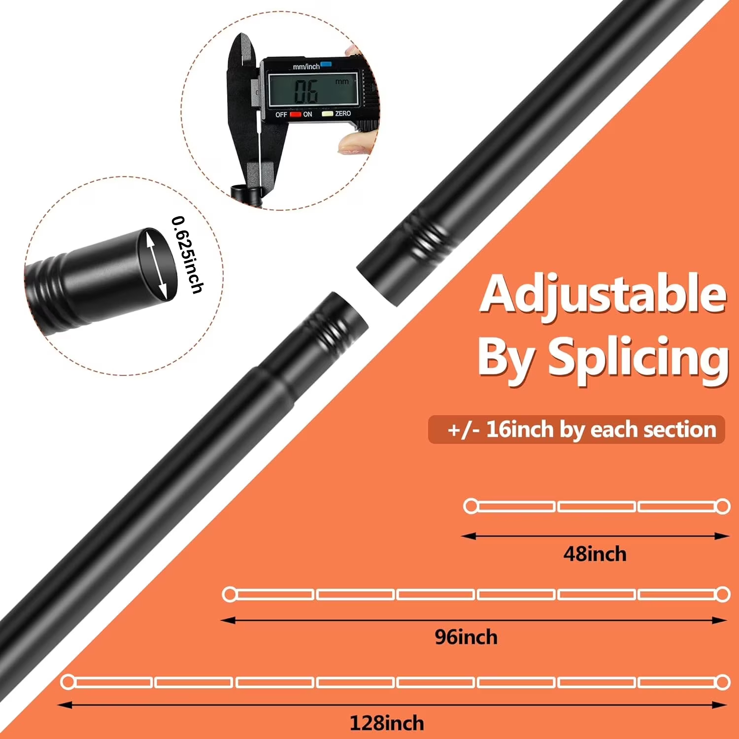 Curtain Rods No Drilling for Windows 32 to 96 Inch, 5/8 Inch Diameter Drapey Pole with No Drill Curtain Rod Brackets, Renter Friendly Cortineros Para Ventanas (Black)