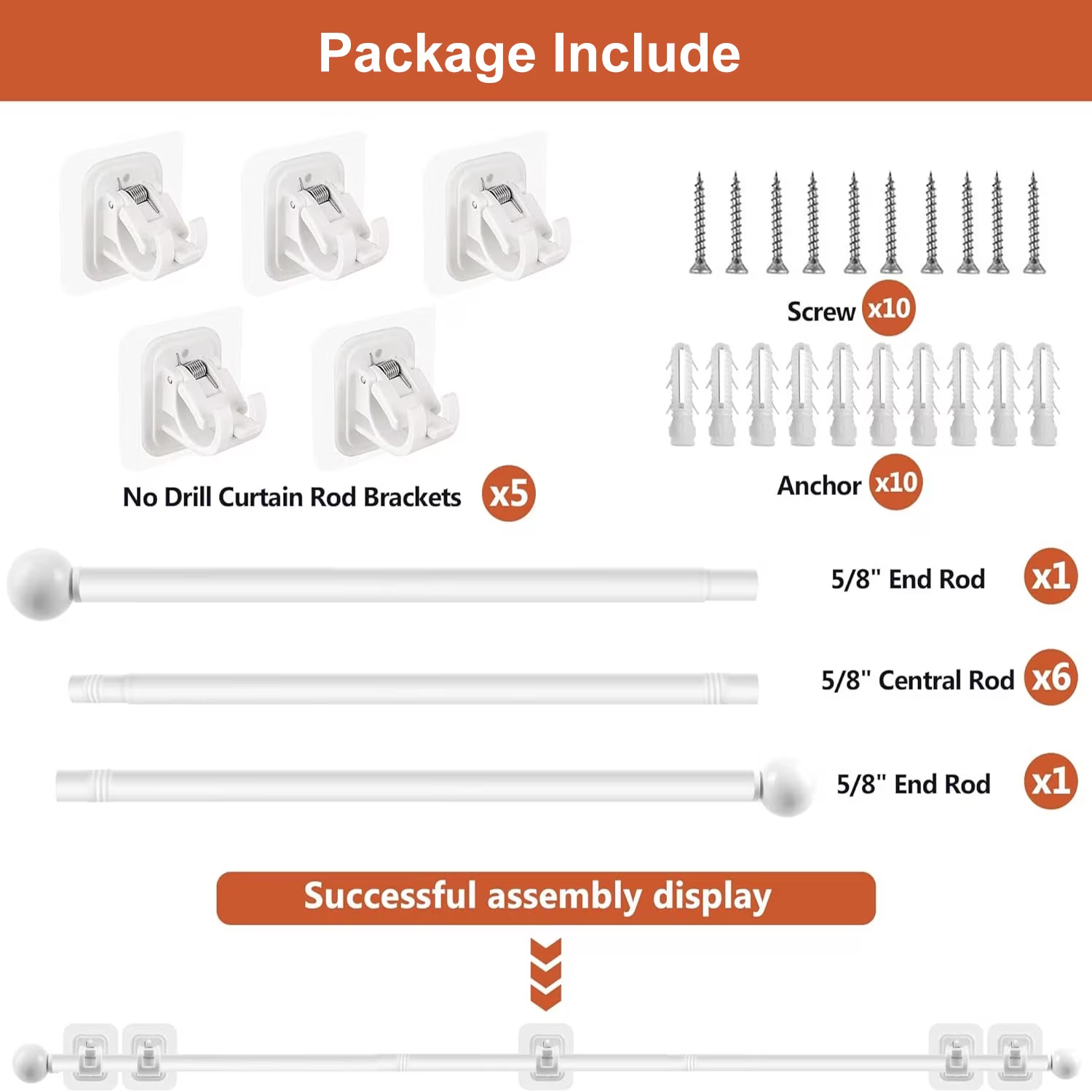 Curtain Rods No Drilling for Windows 32 to 128 Inch, 5/8 Inch Diameter Drapey Pole with No Drill Curtain Rod Brackets, Renter Friendly Cortineros Para Ventanas (White)