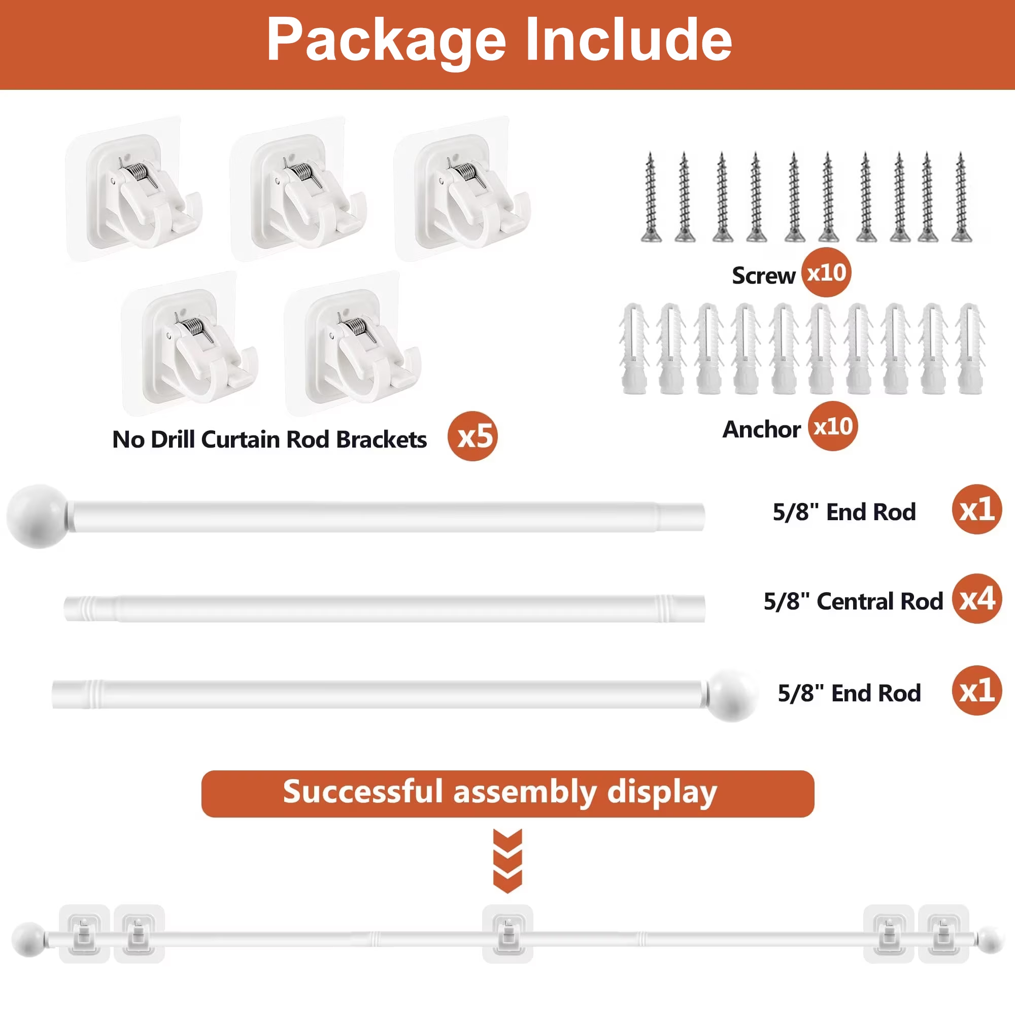 Curtain Rods No Drilling for Windows 32 to 96 Inch, 5/8 Inch Diameter Drapey Pole with No Drill Curtain Rod Brackets, Renter Friendly Cortineros Para Ventanas (White)