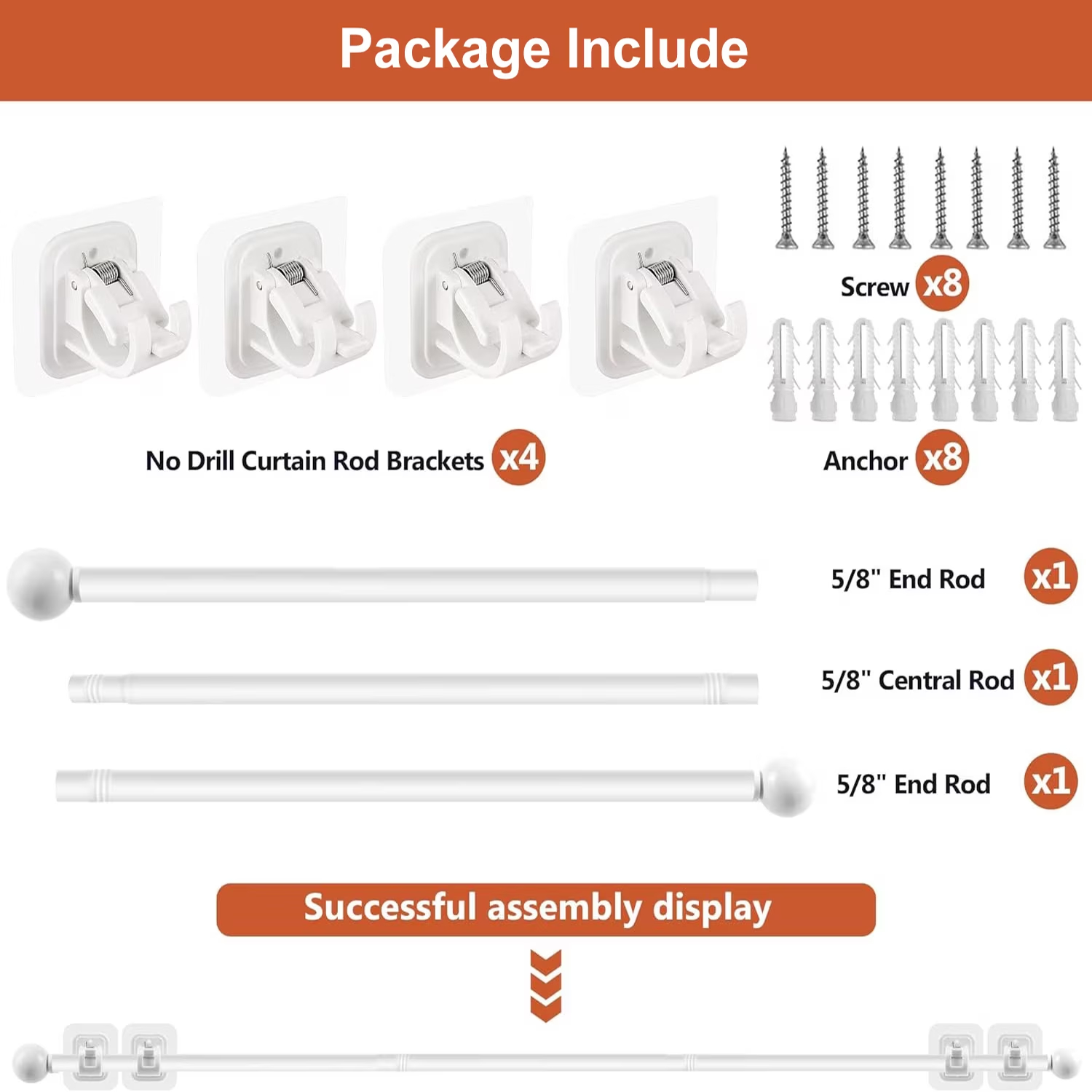 Curtain Rods No Drilling for Windows 32 to 48 Inch, 5/8 Inch Diameter Drapey Pole with No Drill Curtain Rod Brackets, Renter Friendly Cortineros Para Ventanas (White)