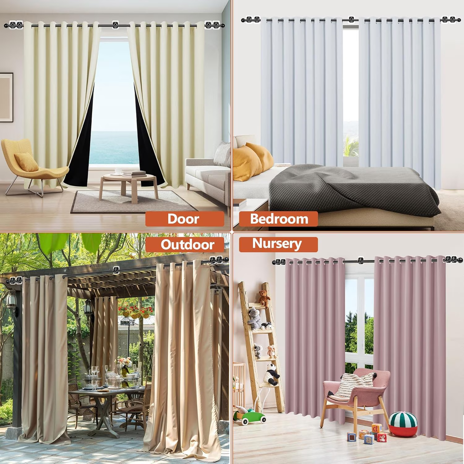 Curtain Rods No Drilling for Windows 32 to 96 Inch, 5/8 Inch Diameter Drapey Pole with No Drill Curtain Rod Brackets, Renter Friendly Cortineros Para Ventanas (Black)
