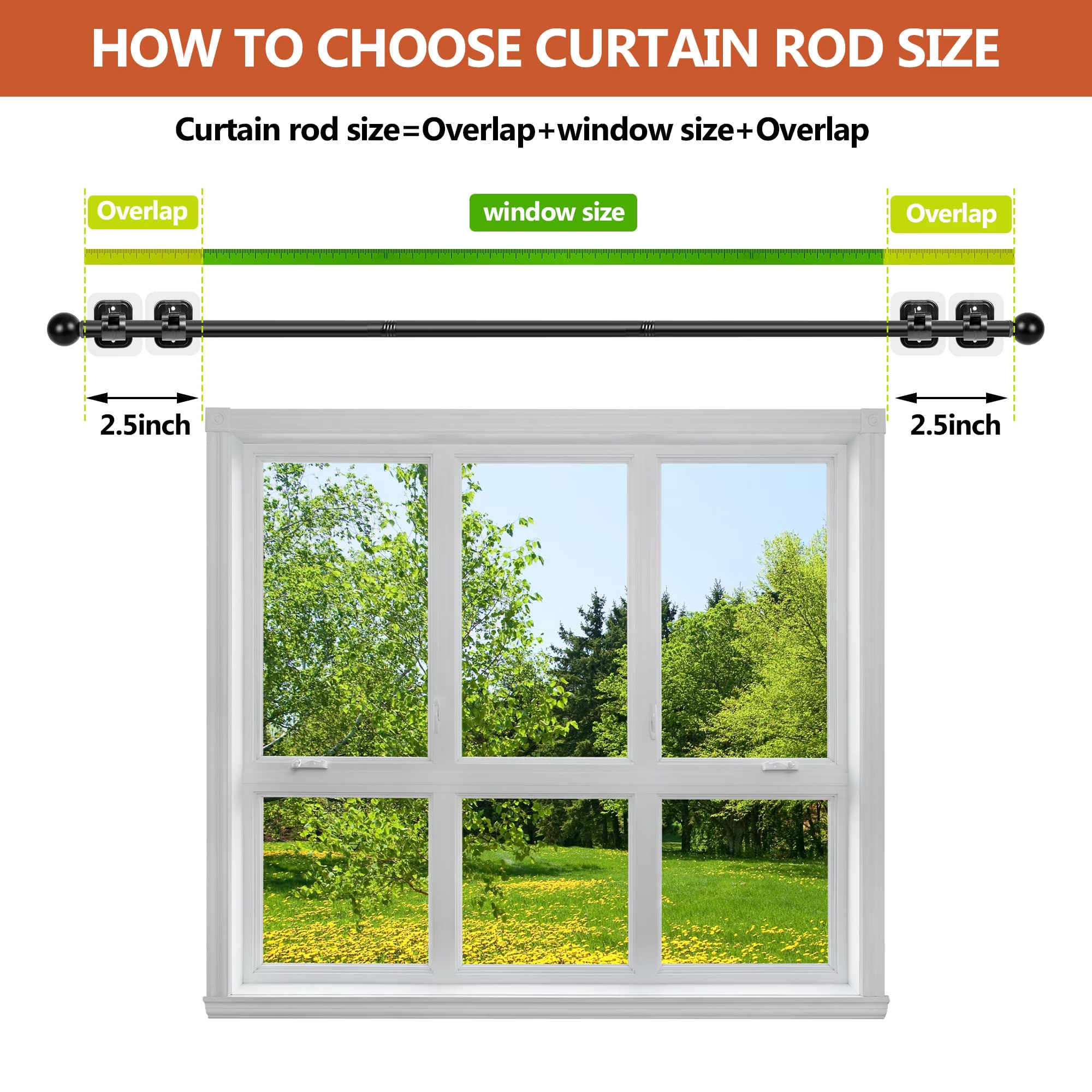 Curtain Rods No Drilling for Windows 32 to 64 Inch, 5/8 Inch Diameter Drapey Pole with No Drill Curtain Rod Brackets, Renter Friendly Cortineros Para Ventanas (Black)
