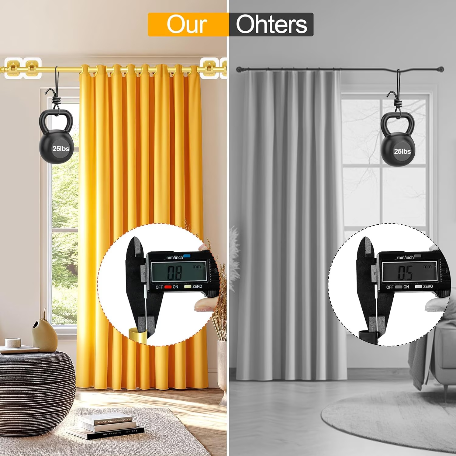 Curtain Rods No Drilling for Windows 32 to 64 Inch, 5/8 Inch Diameter Drapey Pole with No Drill Curtain Rod Brackets, Renter Friendly Cortineros Para Ventanas (Gold)