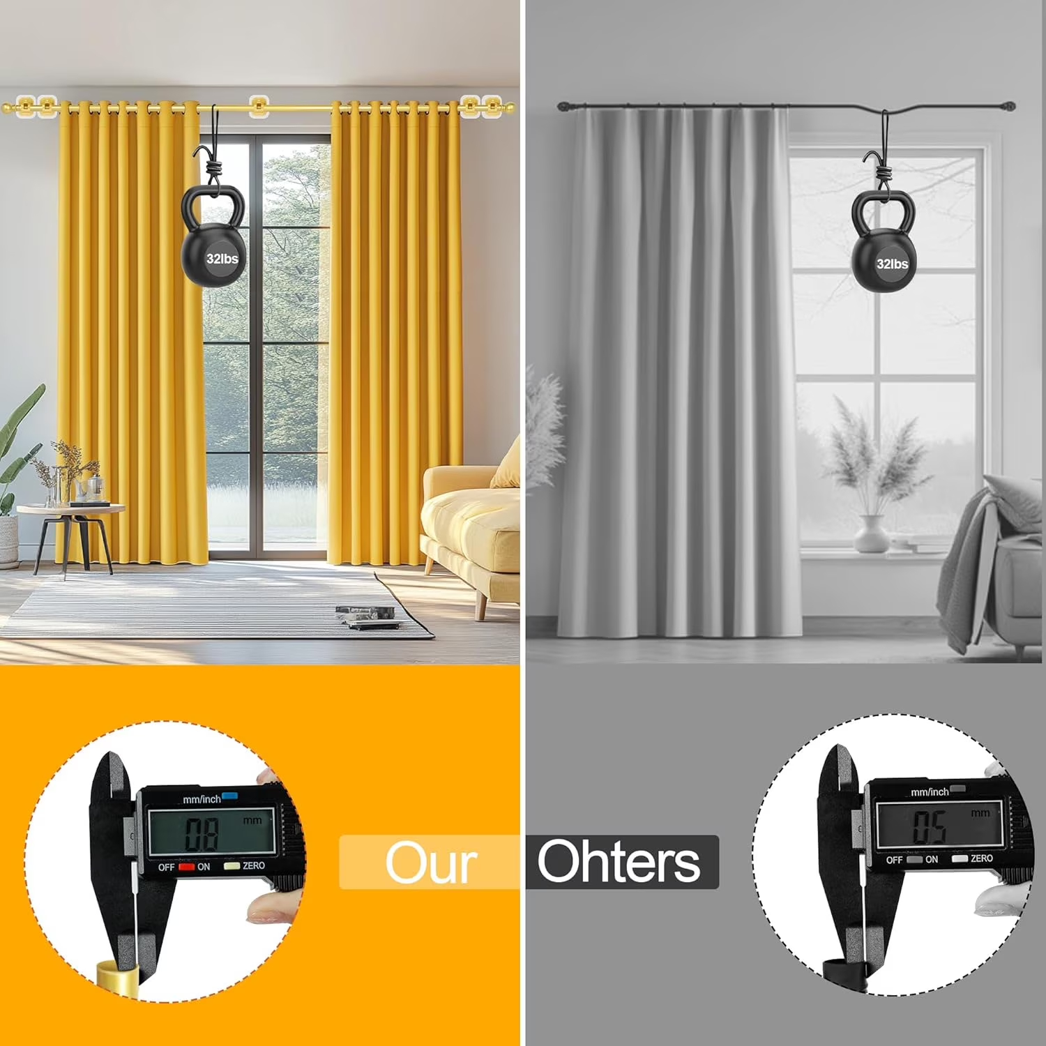Curtain Rods No Drilling for Windows 32 to 128 Inch, 5/8 Inch Diameter Drapey Pole with No Drill Curtain Rod Brackets, Renter Friendly Cortineros Para Ventanas (Gold)